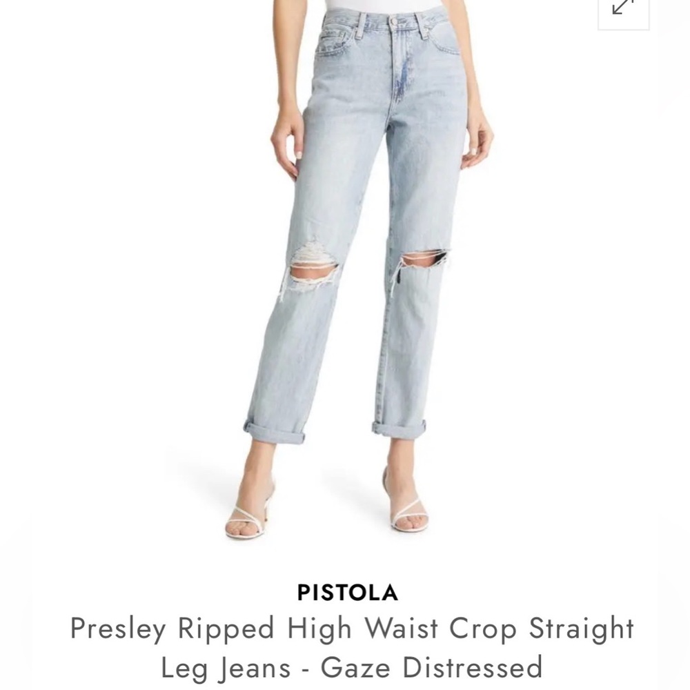 pistola Gaze Distressed High-Waist Straight Crop Jeans - Light Blue